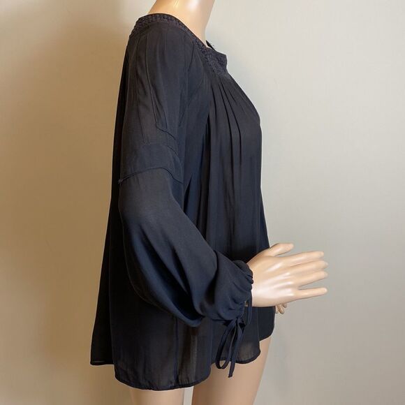 LOFT black long sleeve semi-sheer lace accent blouse top size S - Picture 4 of 9